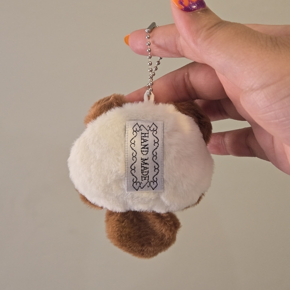 Cute Brown and White Long Tail Cat Plush Keychain - Picture 3 of 5